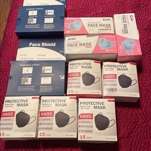 Disposable face masks, and face shields